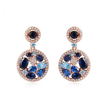 YK Beauty Rose Gold Plated Sterling Sliver with Blue Colours Stones Earrings