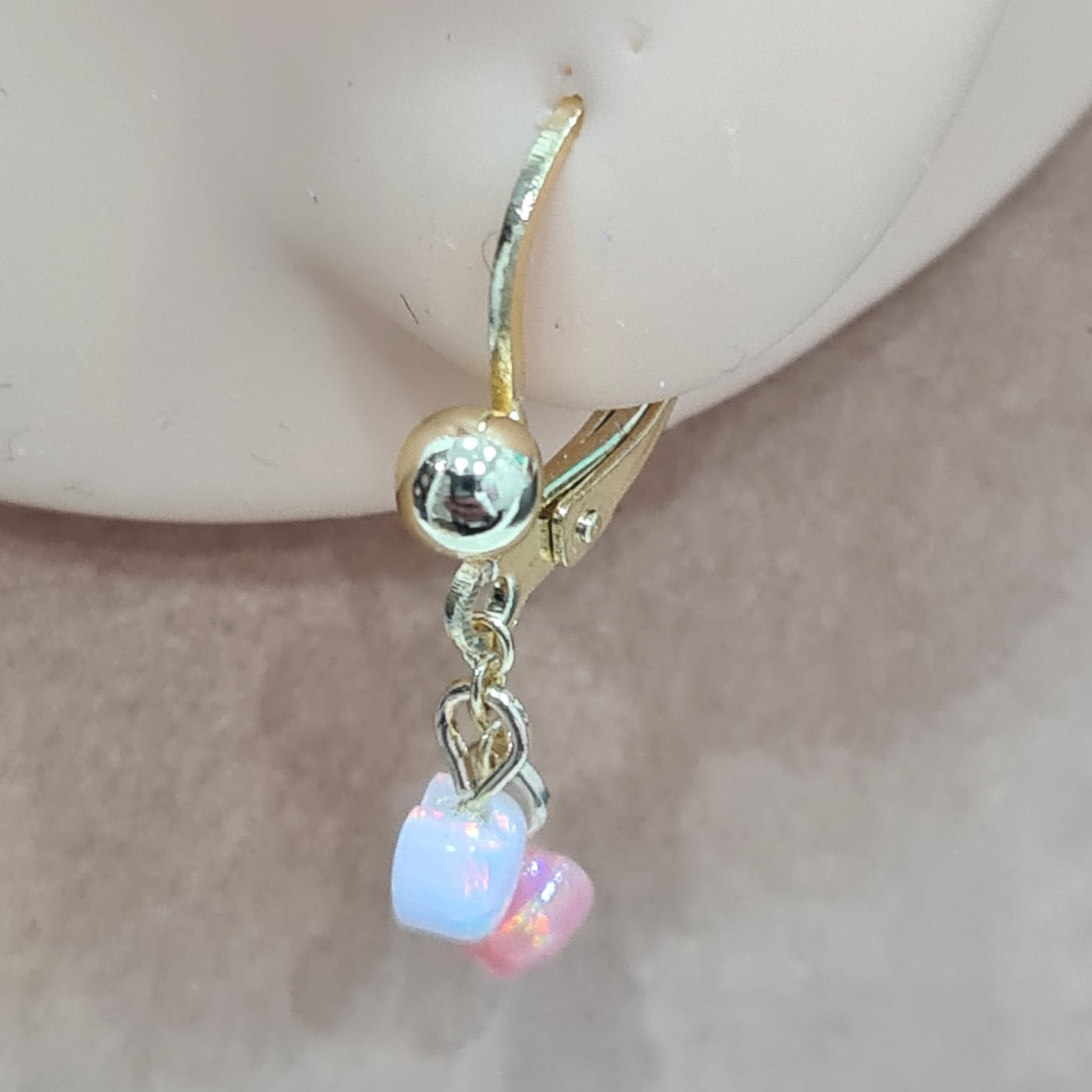 Gold Plated Kids Huggie with Dangling Hearts Earrings - Image 2