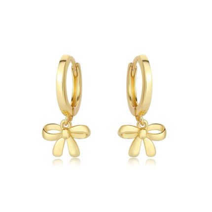 Chic Gold-Plated Bow Hoop Earrings – Elegant Silver Drop Design