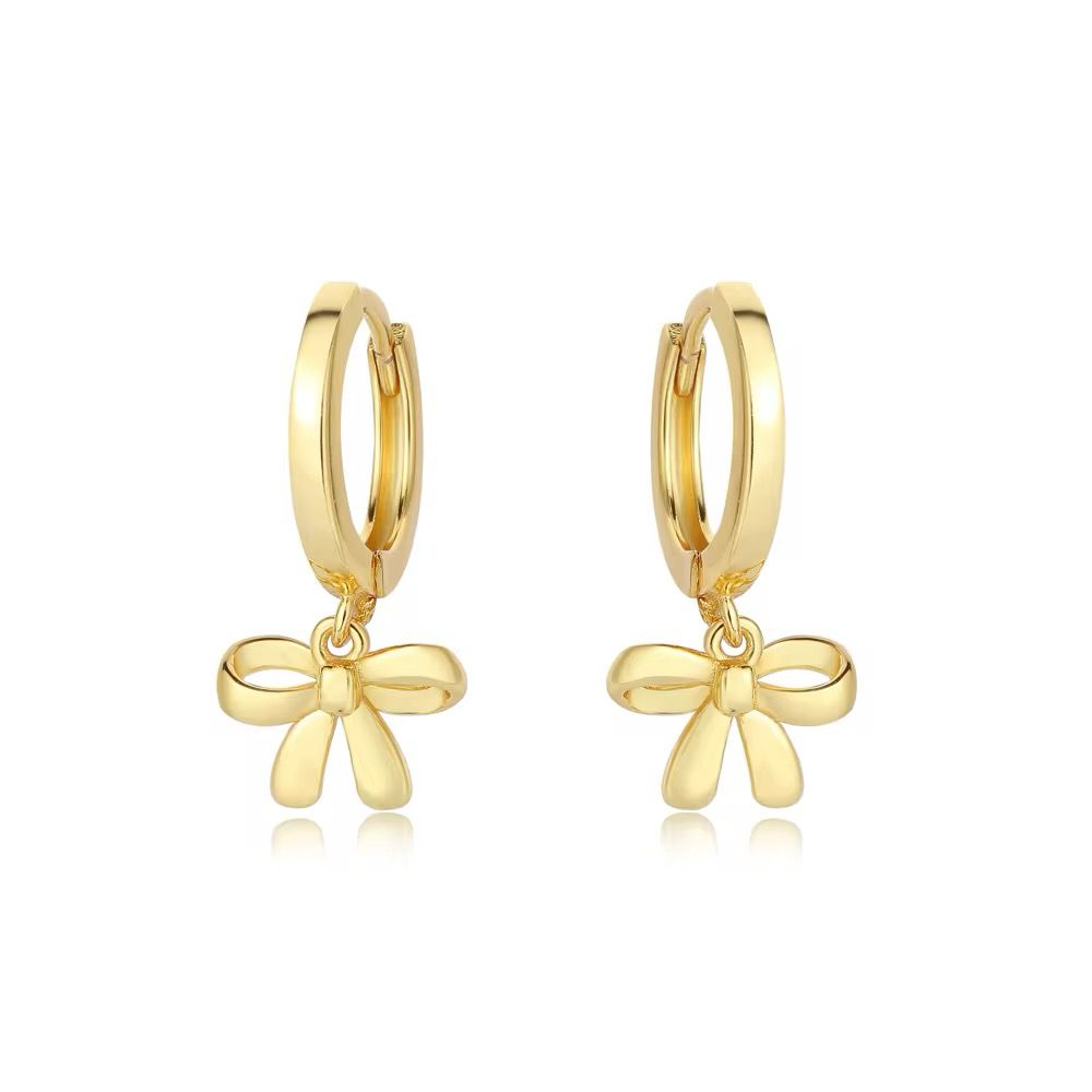 Chic Gold-Plated Bow Hoop Earrings – Elegant Silver Drop Design