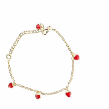 Charming 925 Gold-Plated Kids Bracelet with Red Heart Charms for Girls