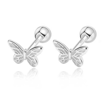 Silver Fashion Butterfly Screw Stud Earrings