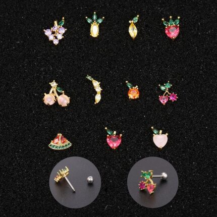 Gold Plated Crystal Jewellery Fruit Shaped Stud Earrings Screw back