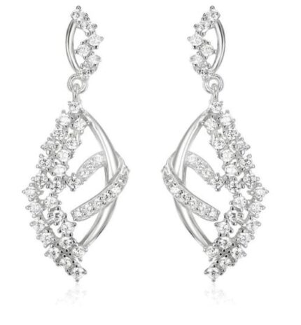 Rhodium Plated Silver Multi Colour Stone Gold Plated Earrings White Stones