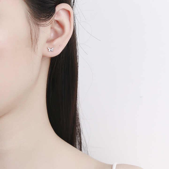 Silver Fashion Butterfly Screw Stud Earrings - Image 2