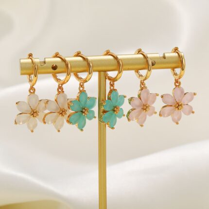 Elegant Zircon Flower Hoop Earrings For Women Girls Fashion Flower Dangle Earrings