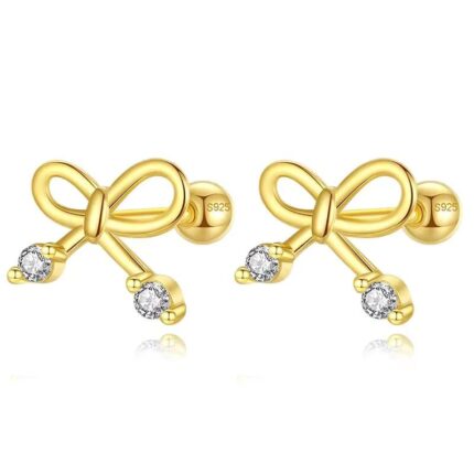 18k Gold Plated Sterling Silver Earrings  Bowknot Screw-Back Stud Earrings – Fine Jewelry for Weddings and Special Occasions