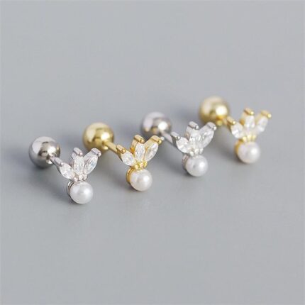 Gold Plated Luxury 925 Dainty Luxury Silver Pearl Stud Screw Back