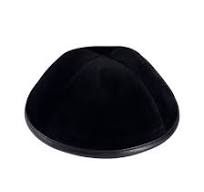 Black Velvet Kippah with Faux Leather Rim