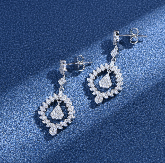 YK Beauty Sterling Silver Marquise Shaped Drop Earrings Rhodium Plated - Image 3