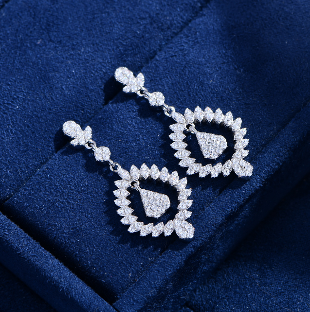 YK Beauty Sterling Silver Marquise Shaped Drop Earrings Rhodium Plated - Image 2