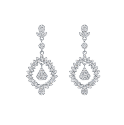 YK Beauty Sterling Silver Marquise Shaped Drop Earrings Rhodium Plated