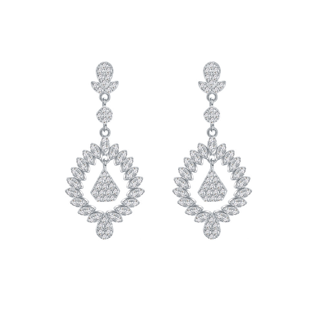 YK Beauty Sterling Silver Marquise Shaped Drop Earrings Rhodium Plated