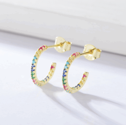Hoop Sterling Silver Earring with Coloured Zirconia Stones Plated in Gold hoop earrings