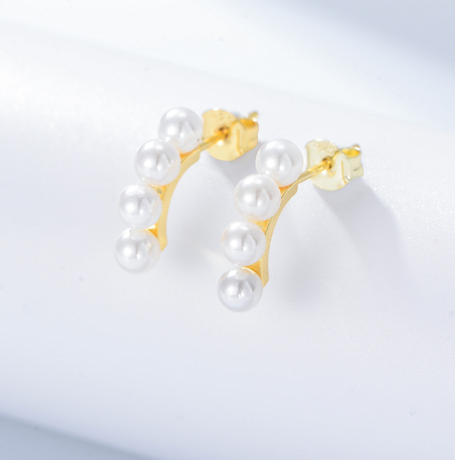 YK Beauty Gold Plated Sterling Silver Raining Pearls Earring - Image 2