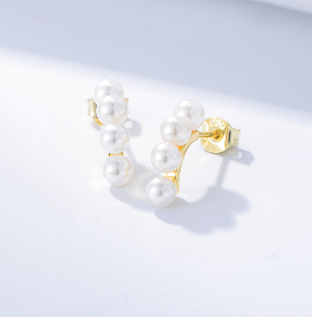 YK Beauty Gold Plated Sterling Silver Raining Pearls Earring - Image 4