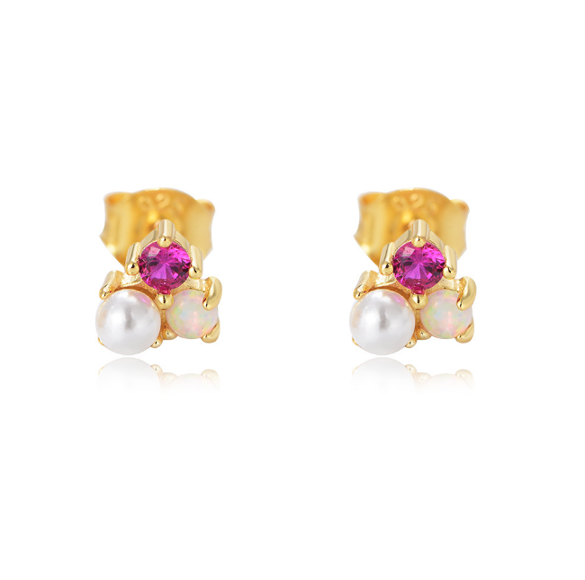 YK Beauty Gold Plated Sterling Silver Pearl Stone Stud Earrings - Image 3