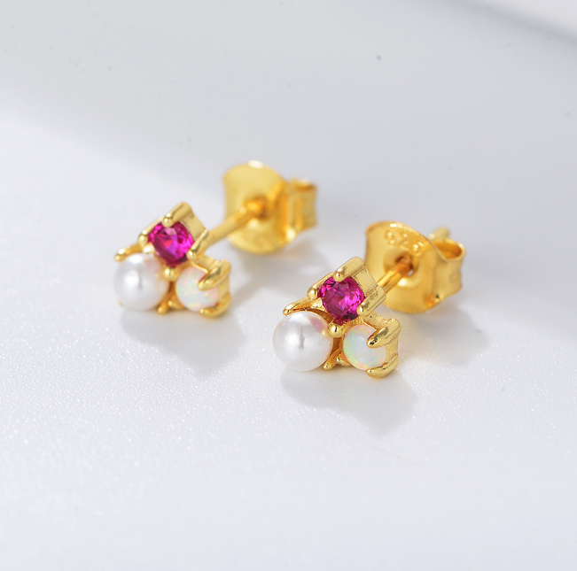 YK Beauty Gold Plated Sterling Silver Pearl Stone Stud Earrings - Image 2