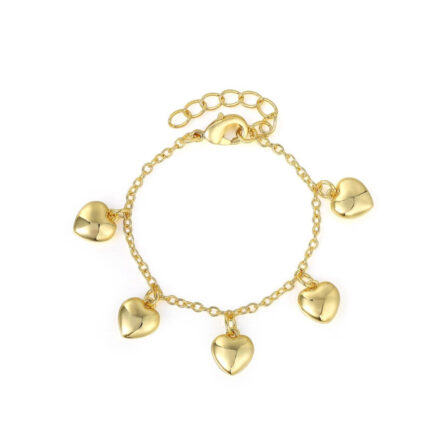Gold Tone Puffy Heart Charm Bracelet, 5.5 in + 1 in