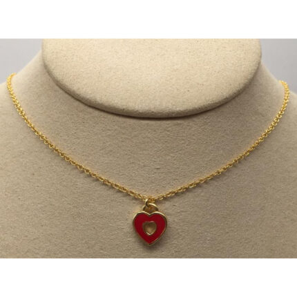 Red Open Heart Pendant Necklace, Gold Tone, 14 in + 2 in