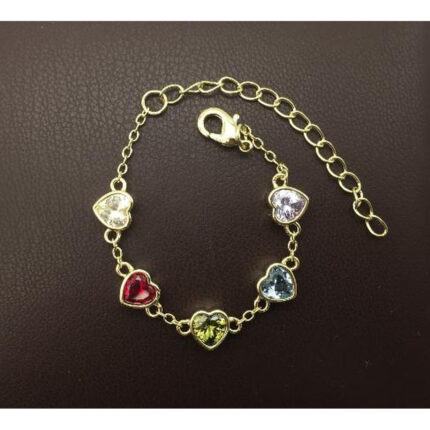 Multicolour Faceted Heart Bracelet, Gold Tone, 14 + 5 cm